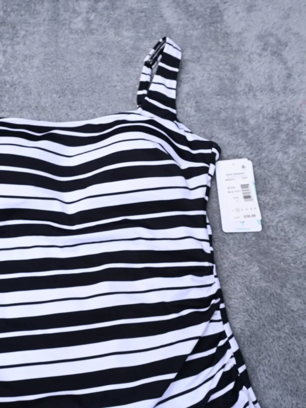 Swim Solutions Women's Swim Stripe Black White Tankini Top Size 10 MSRP $58 - Picture 7 of 14